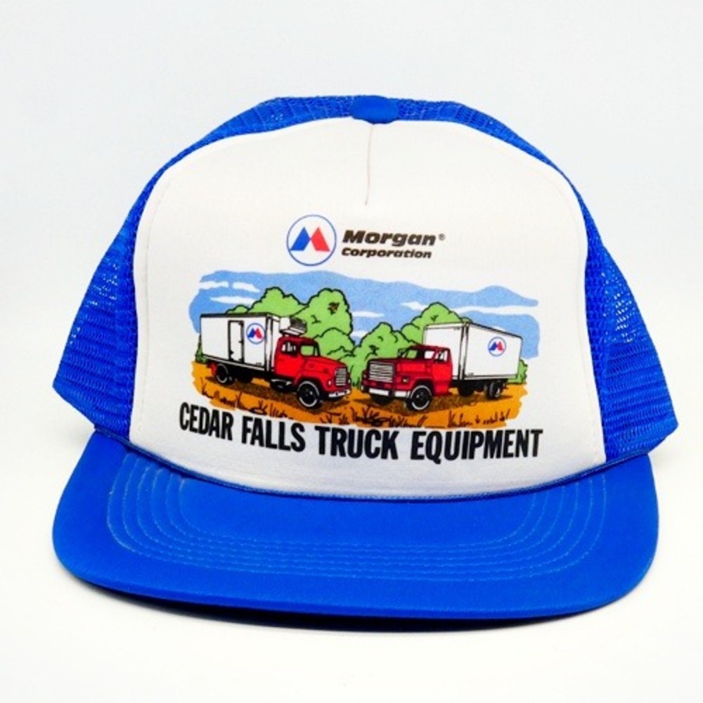 Vintage Morgan Corporation Cedar Falls Truck Equipment Trucker Hat Mesh Blue NEW